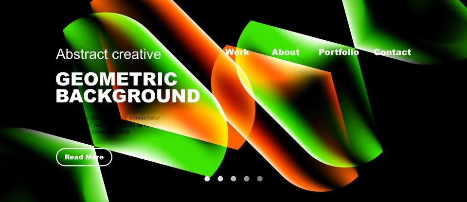 Dynamic abstract design. Vivid colors blend, creating fluid shapes. Website Stock Illustration