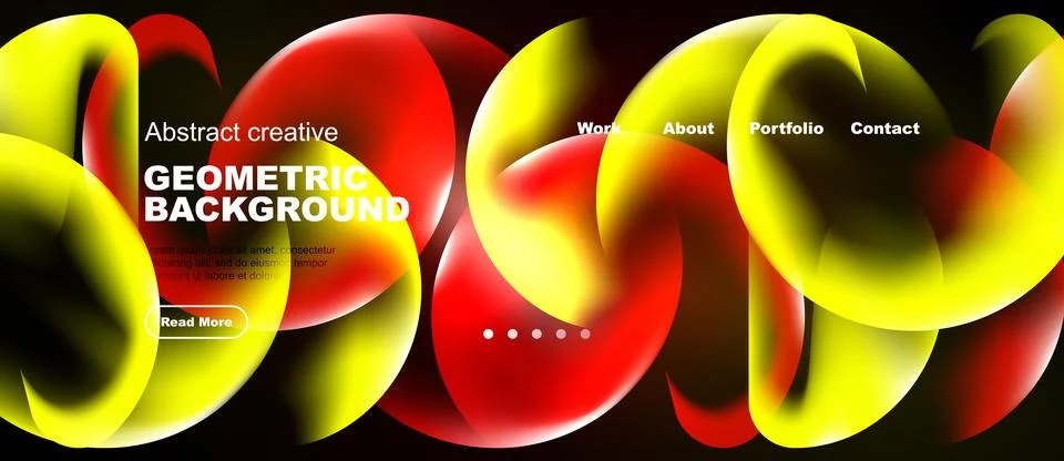 Dynamic abstract design. Vivid red, yellow shapes dominate black background. Stock Illustration