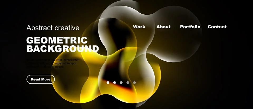 Dynamic abstract design. Yellow, white shapes over black backdrop. Website Stock Illustration