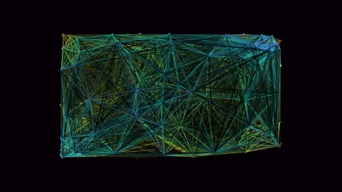 Dynamic abstract digital connection web with green glowing polygon lines ba.. Video stock 342115210