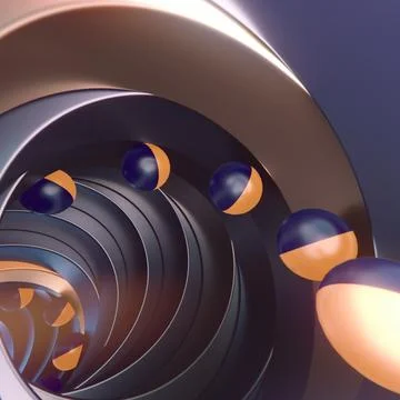 Dynamic Abstract Duotone Blue and Orange Rolling Balls in Spiral Tunnel 스톡 일러스트