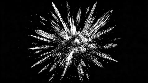 Dynamic abstract explosion with textured burst effect on a black background Stock Footage 314459479