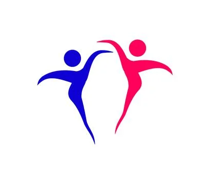 Dynamic abstract figures representing unity and movement in vibrant colors Foto stock