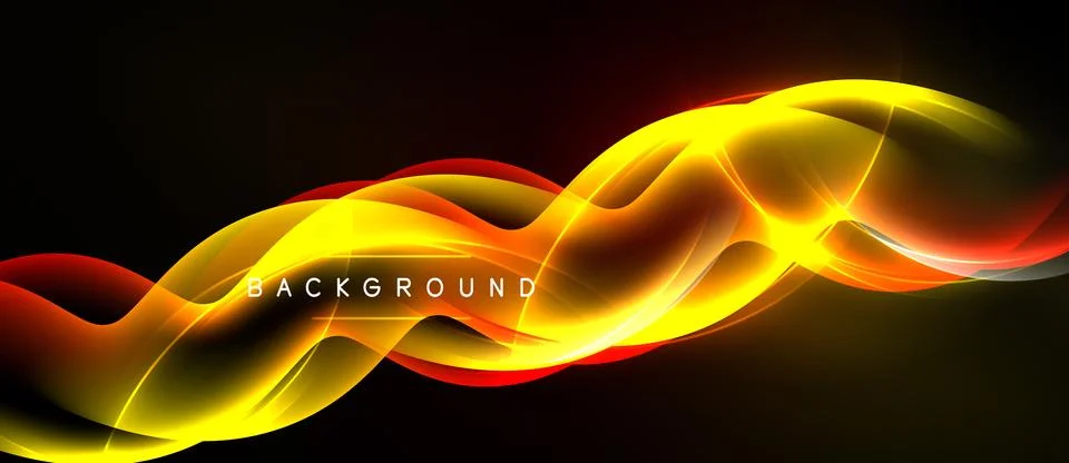 Dynamic abstract flow. Bright yellow, red hues contrast dark background. Smoo Illustrazione stock