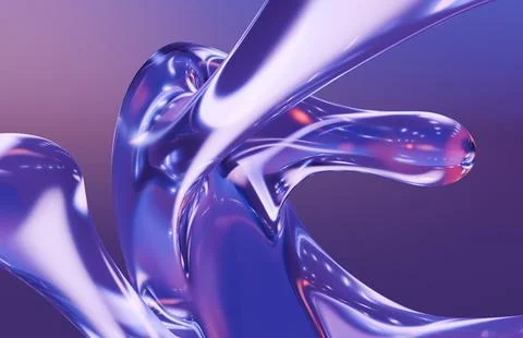 Dynamic, abstract forms of translucent purple and pink material twist and f.. Stock Illustration