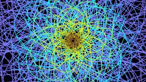 Dynamic abstract fractal pattern: glowing technological network connecting .. Stock Footage 342115386