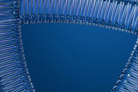 A dynamic, abstract frame of shimmering, reflective blue tubes with subtle .. Stock Illustration