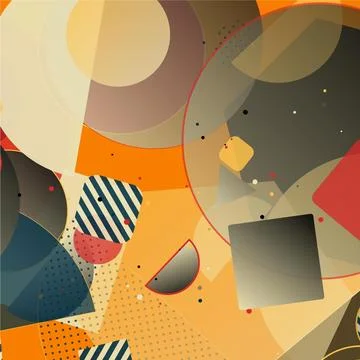 Dynamic abstract geometric art composition with overlapping shapes and patter Stock Illustration