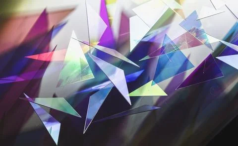 Dynamic abstract geometric display with vibrant colors and lighting effects Stockfoto's
