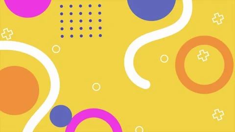 Dynamic abstract geometric patterns in bold colors on yellow background seamless Stock Footage 322145538