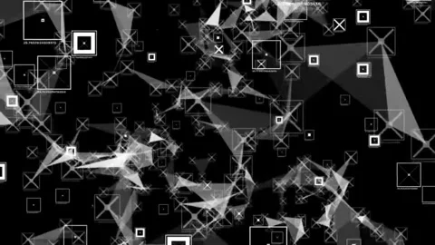 Dynamic abstract geometric shapes and digital data network patterns with black Stock Footage 344635057