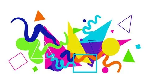 Dynamic abstract geometric shapes and wavy lines collage with abstract art Stockillustratie
