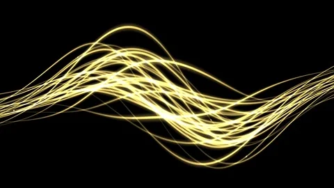 Dynamic Abstract Golden Light Waves Flowing on Black Background. Stock Footage 342250360