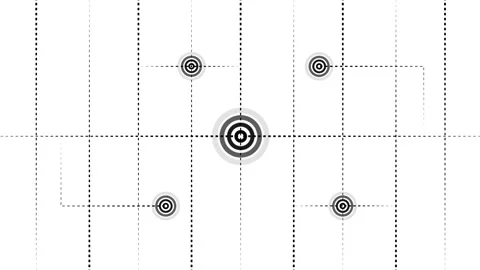 Dynamic abstract grid background pulsing central target four connected data.. Stock Footage 334157690