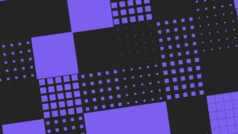 Dynamic abstract grid pattern with violet squares on dark geometric background Vídeos de archivo 334140197