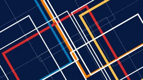 A dynamic abstract highway intersection fills the frame with vivid orange, .. Stock Illustration