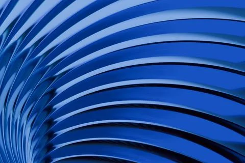 Dynamic abstract image featuring a cascade of curved, reflective blue bands.. Illustrazione stock