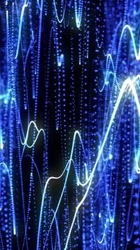 Dynamic abstract image of glowing blue particle waves and light trails over a Stock Photos
