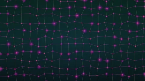 Dynamic abstract network of pink nodes and green lines on a dark background Stock Footage 326263543