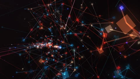 Dynamic Abstract Network Visualization with Colorful Lines and Nodes Stockbeeldmateriaal 301516603