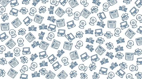 Dynamic abstract pattern of digital icons and symbols in monochrome design Stock Footage 320816001