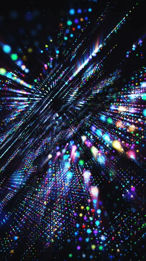 Dynamic abstract pattern of small, glowing multicolored light points Video stock 331531114