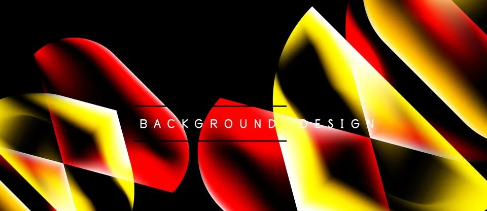 Dynamic abstract shapes, vibrant red, yellow hues. Black background creates イラスト素材