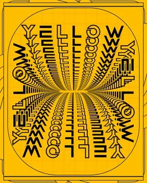 Dynamic Abstract Spiral Optical Illusion Poster Yellow Black Typography Art Illustrazione stock