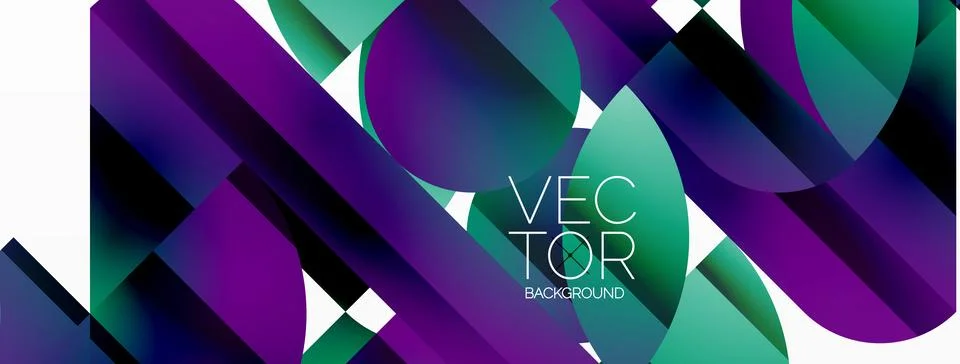 Dynamic abstract vector background. Harmonious fusion of circles, squares, and Illustrazione stock