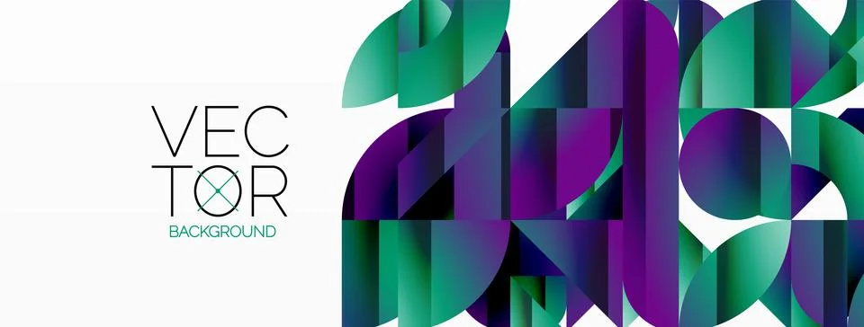 Dynamic abstract vector background. Harmonious fusion of circles, squares, and Illustrazione stock
