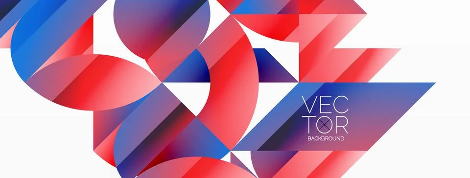 Dynamic abstract vector background. Harmonious fusion of circles, squares, and Illustrazione stock