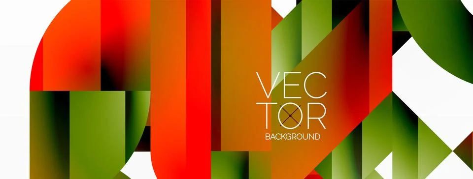 Dynamic abstract vector background. Harmonious fusion of circles, squares, and Illustrazione stock