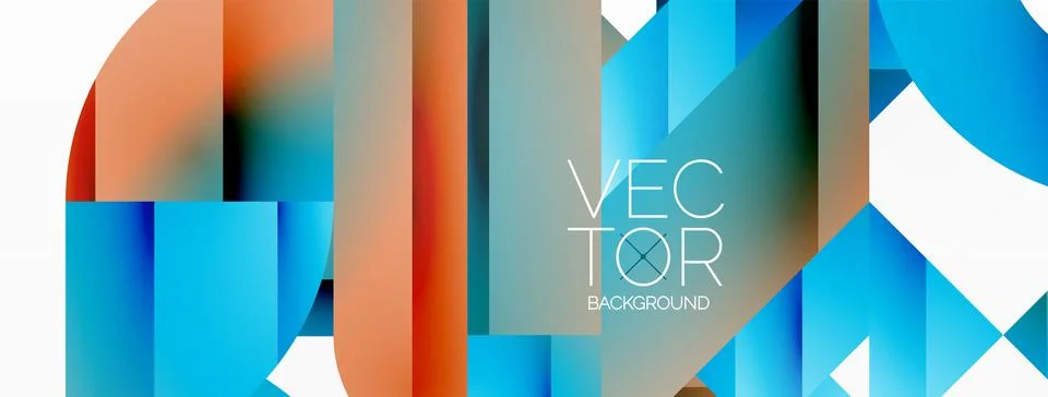 Dynamic abstract vector background. Harmonious fusion of circles, squares, and Illustrazione stock