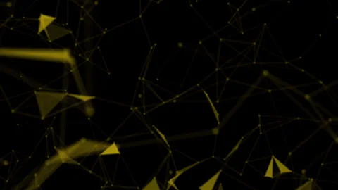 Dynamic abstract visualization of interconnected nodes and lines in gold on Stock Footage 293944134