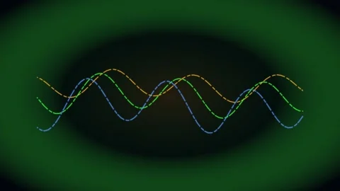 Dynamic abstract visualization of three colorful dashed sine waves moving a.. Video stock 340501201