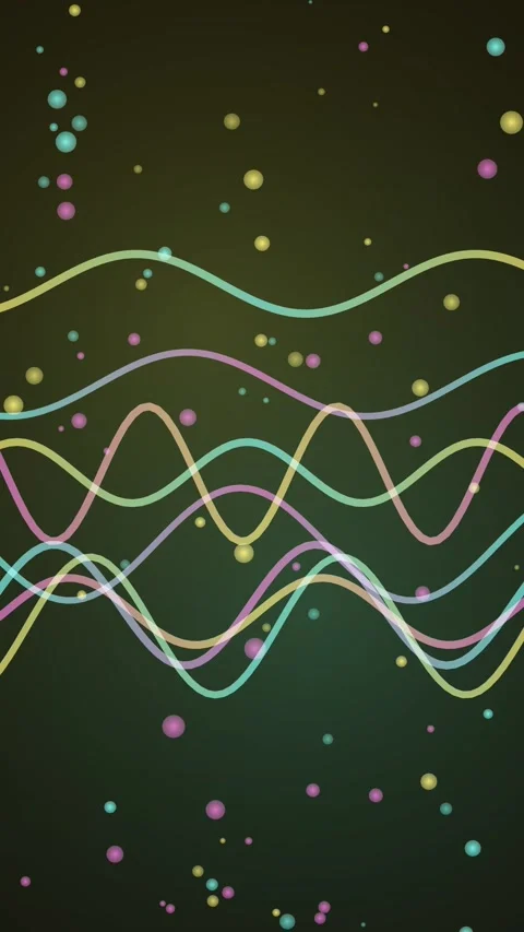 Dynamic abstract waveforms and colorful particles create a vibrant, flowing Stock Footage 327625997