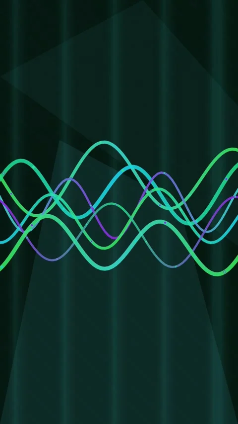 Dynamic abstract waveforms pulse with vibrant color against a dark, modern Stock Footage 327947383