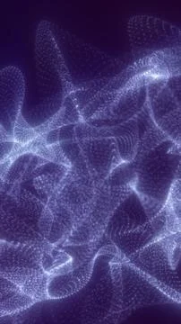 Dynamic abstract waves made of glowing purple particles forming fluid, futu.. Stockillustratie