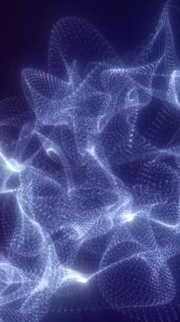 Dynamic abstract waves made of glowing purple particles forming fluid, futuri イラスト素材