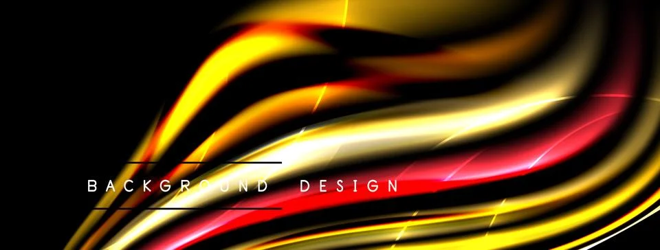 Dynamic abstract waves, vibrant colors, black background. Modern design ele.. イラスト素材