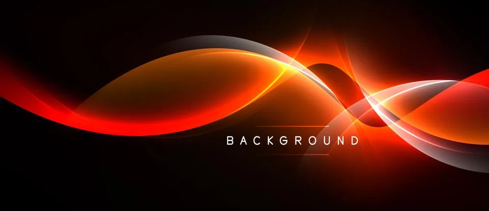 Dynamic abstract waves, vibrant orange hues, dark background. Modern design Stockillustratie