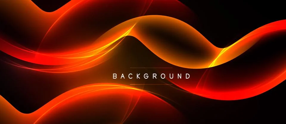 Dynamic abstract waves, vibrant orange hues, dark background. Smooth curves Illustrazione stock