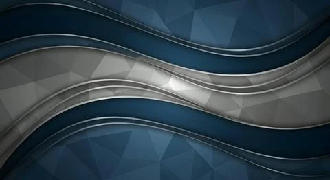Dynamic abstract wavy background with metallic silver lines and polygonal t.. Stock Illustration