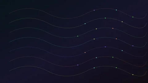 Dynamic Abstract Wavy Lines with Moving Colorful Dots on a Dark Gradient Ba.. Stock Footage 340469674