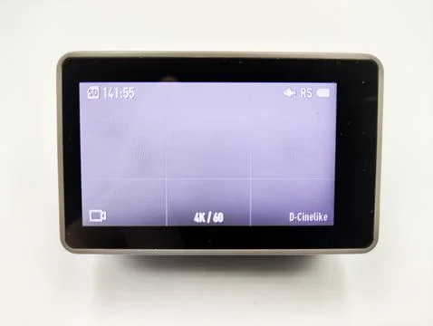 Dynamic Action Camera Isolated on White Background: Essential Gear for Adve.. Foto stock