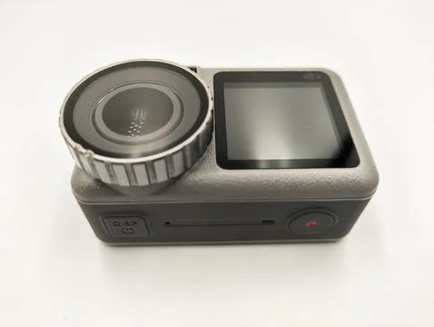 Dynamic Action Camera Isolated on White Background: Essential Gear for Adve.. Stock Photos