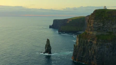 Dynamic Aerial Dolly of Cliffs of Moher at Sunset Stock Footage 291406760