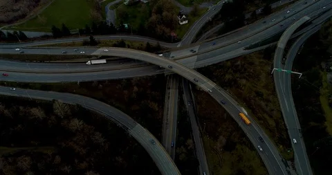 Dynamic Aerial shot of Freeway in Olympia WA Ending with Puget Sound View Video stock 128659937