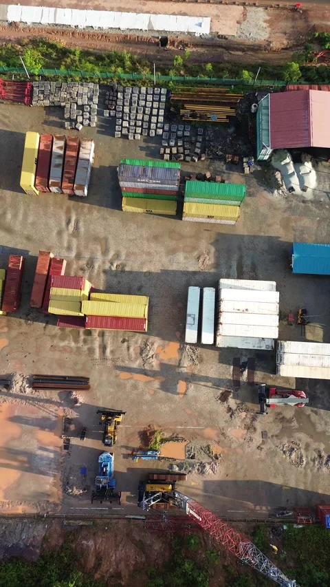 Dynamic Aerial Survey of a Large-Scale Industrial Depot Managing Diverse Ma.. Video stock 337284083