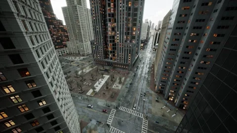 Dynamic aerial view of busy city intersection with moving cars and pedestri.. Stock Footage 334832753